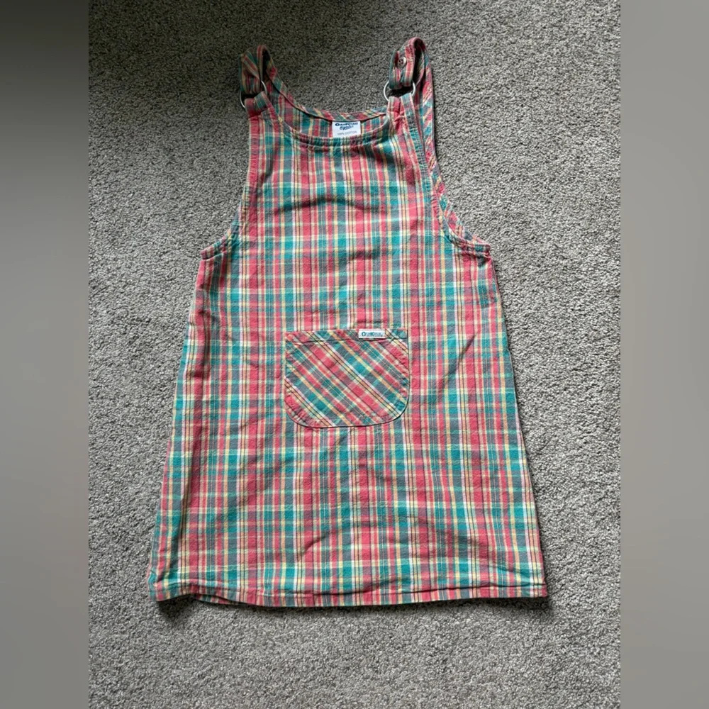 Vintage Osh Kosh B’gosh Plaid Overall Dress in Red and Green Size 6X Tartan